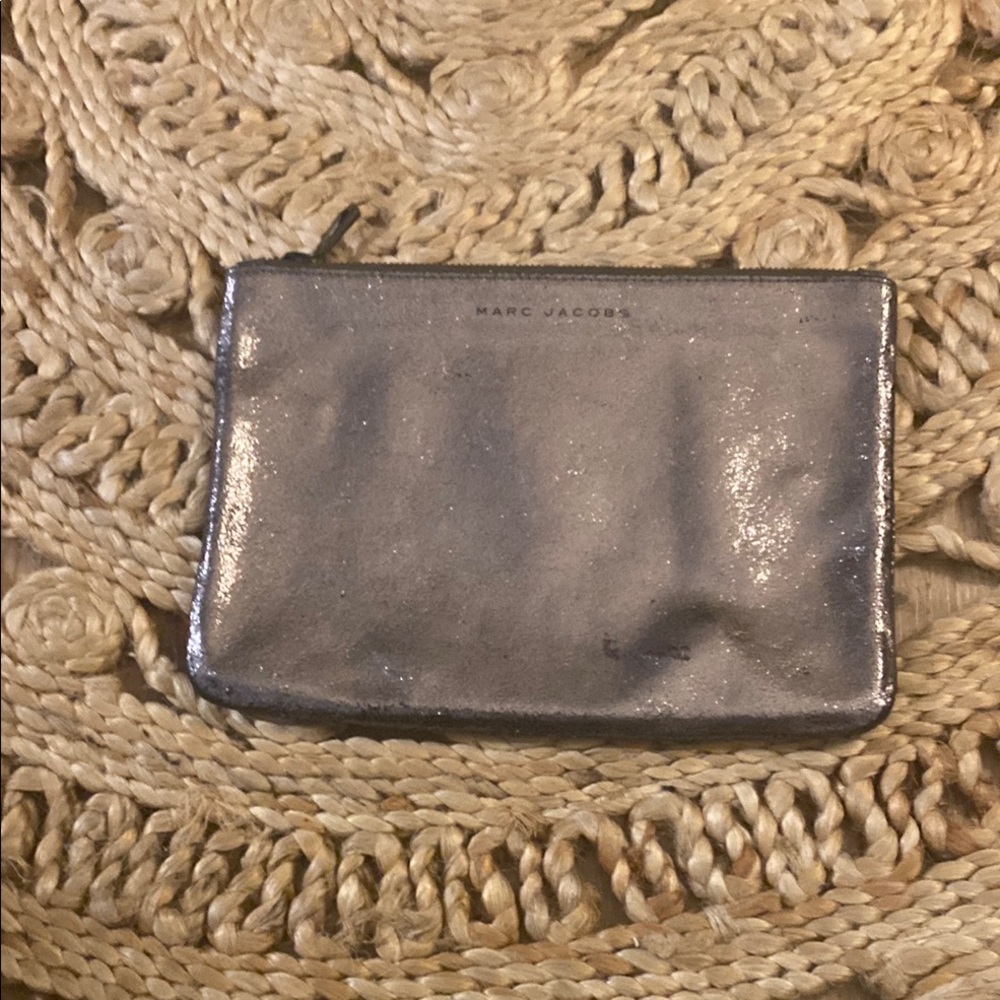 Marc Jacobs 100% Leather Neiman Marcus Target Metallic zip Pouch exterior spot